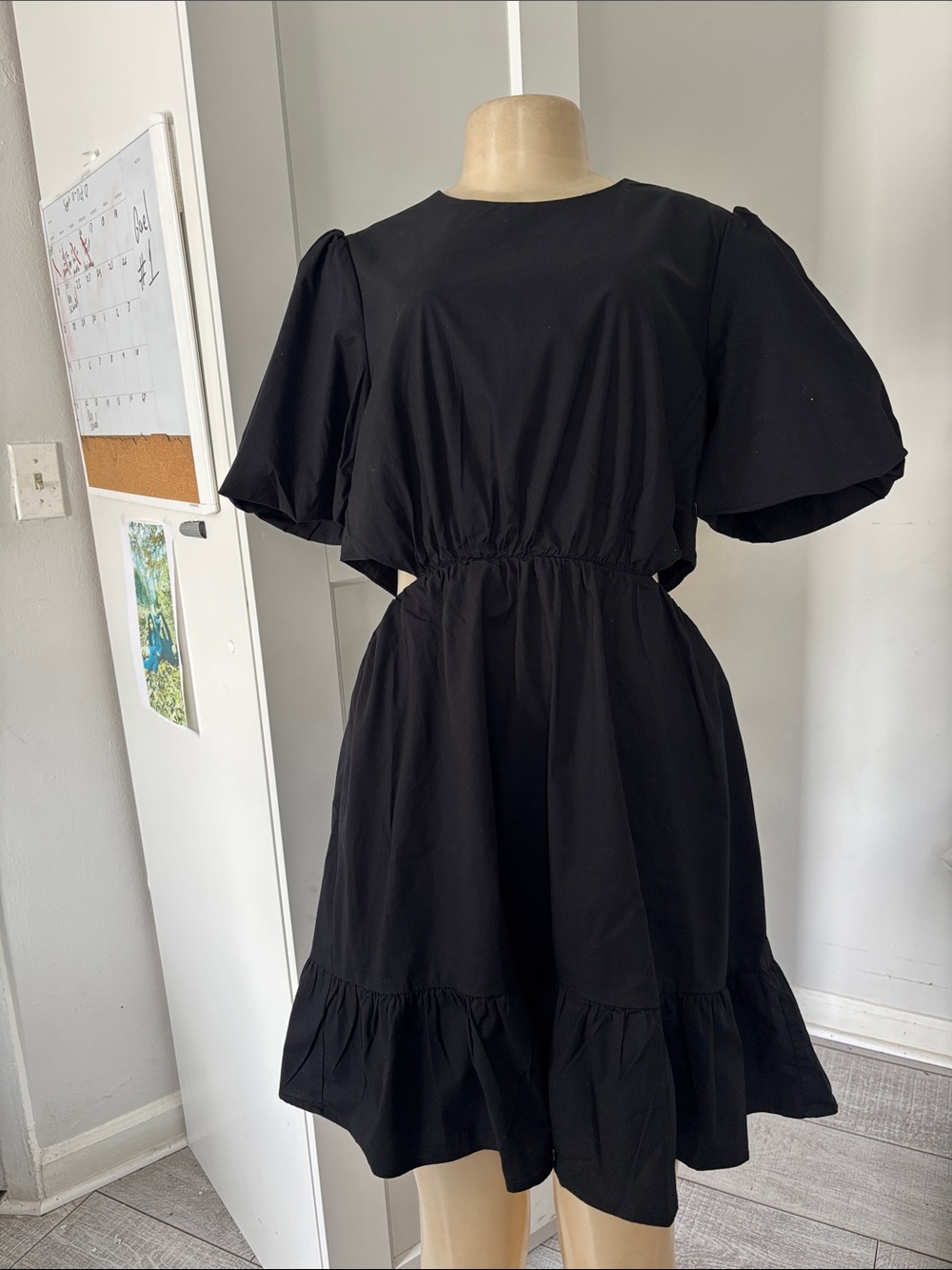 Wayf black Puff-Sleeve Cutout Mini Dress